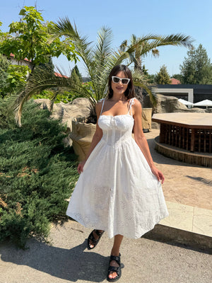 Marina Italy – White cotton embroidered dress