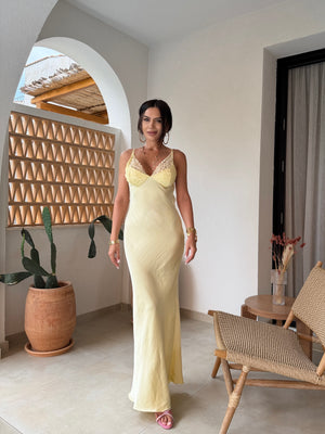 LUNA Satin Maxi Dress with Lace