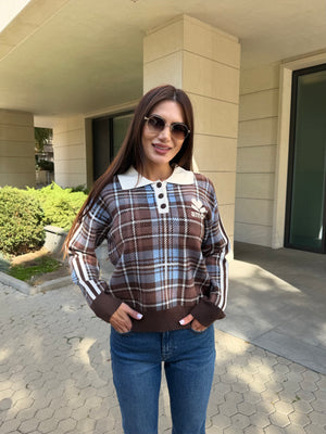 AMOUR CHECK POLO – checked sweater with polo collar