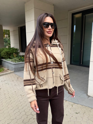 HOODED CARDIGAN – checked cardigan with a hood