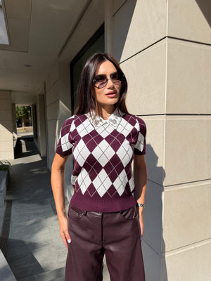 CRYSTAL ARGYLE TOP – Knitted Top with Crystal Collar