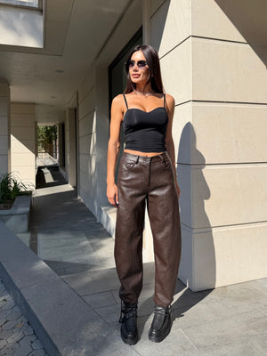 CHOCOLATE BALLOON PANTS – кожен панталон балон BALLOON PANTS – Faux Leather Balloon Trousers