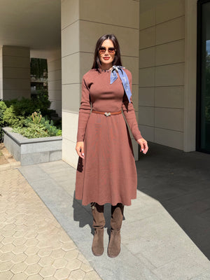 COZY SCARF DRESS – long knitted dress with scarf