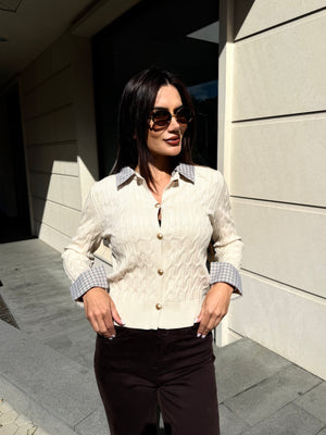 PLAID CARDIGAN – knitted cardigan with plaid details