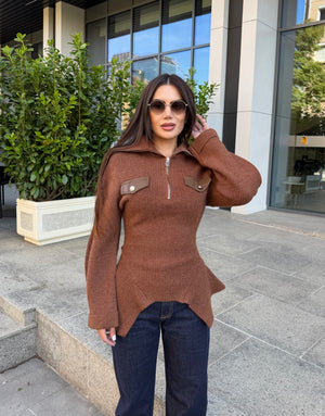 ZIP POCKET KNIT – zip-neck sweater with decorative pockets